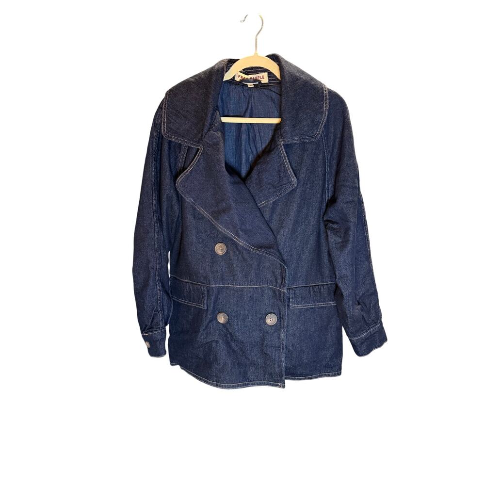 $248 Free People Denim Pea Coat Size S - Picture 3 of 4